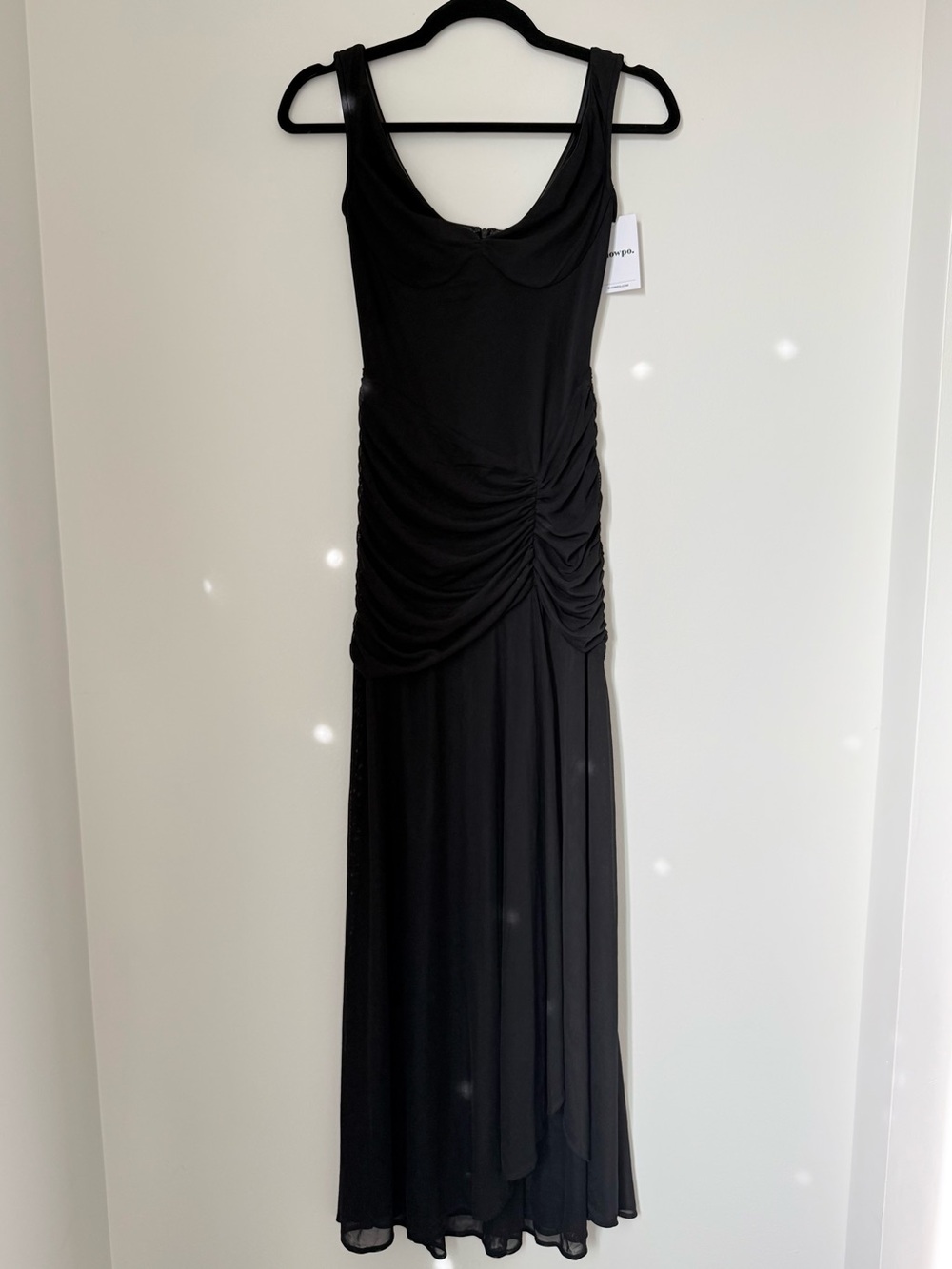 Showpo Demetria Black Mesh Underwire Ruched Maxi Dress US 4